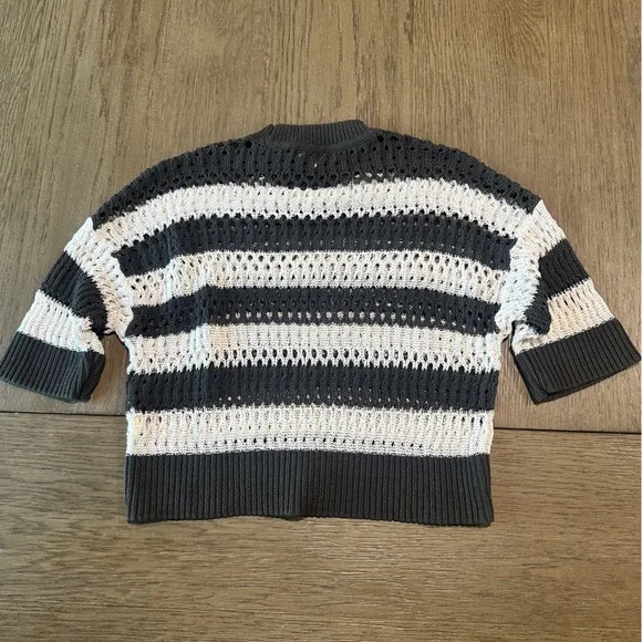 Madewell Open-Stitch Cropped Sweater Tee Charcoal Stripe Size XXS - Picture 6 of 8